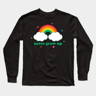 Retro Never Grow Up Funny Vintage Aesthetic Rainbow Streetwear Long Sleeve T-Shirt